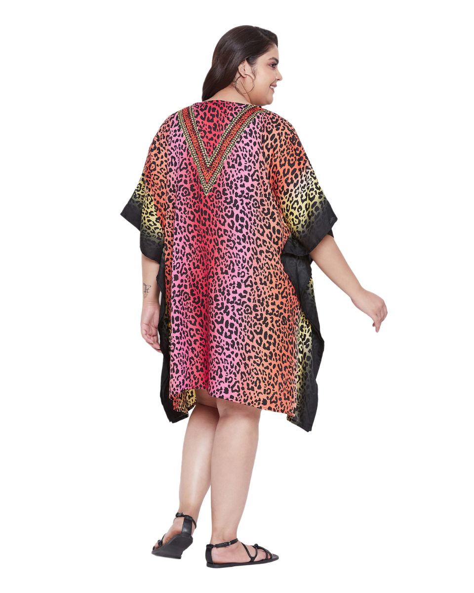 Animal Printed Multicolor Polyester Tunic Top For Plus Size Women