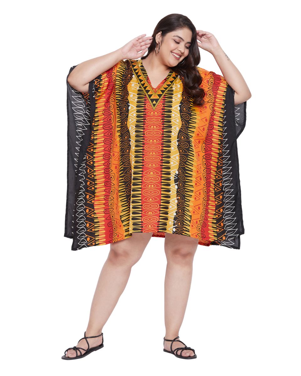 Top For Plus Size Women Tribal Printed Multicolor Polyester Tunic
