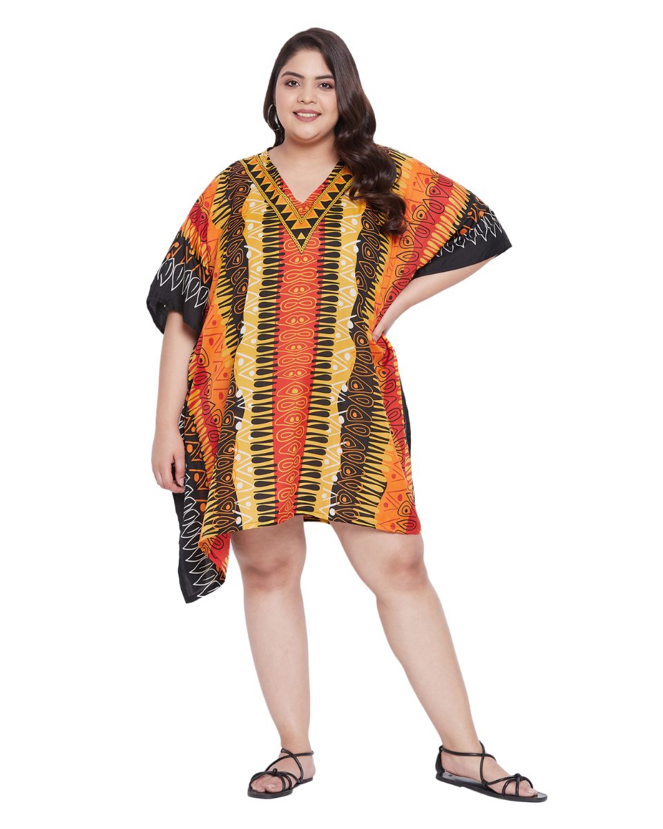 Top For Plus Size Women Tribal Printed Multicolor Polyester Tunic