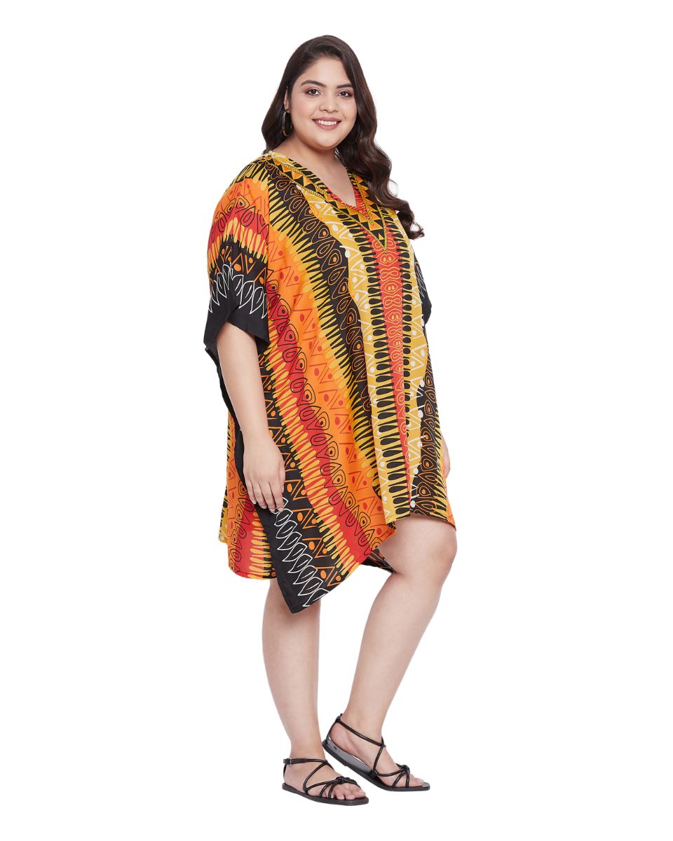 Top For Plus Size Women Tribal Printed Multicolor Polyester Tunic