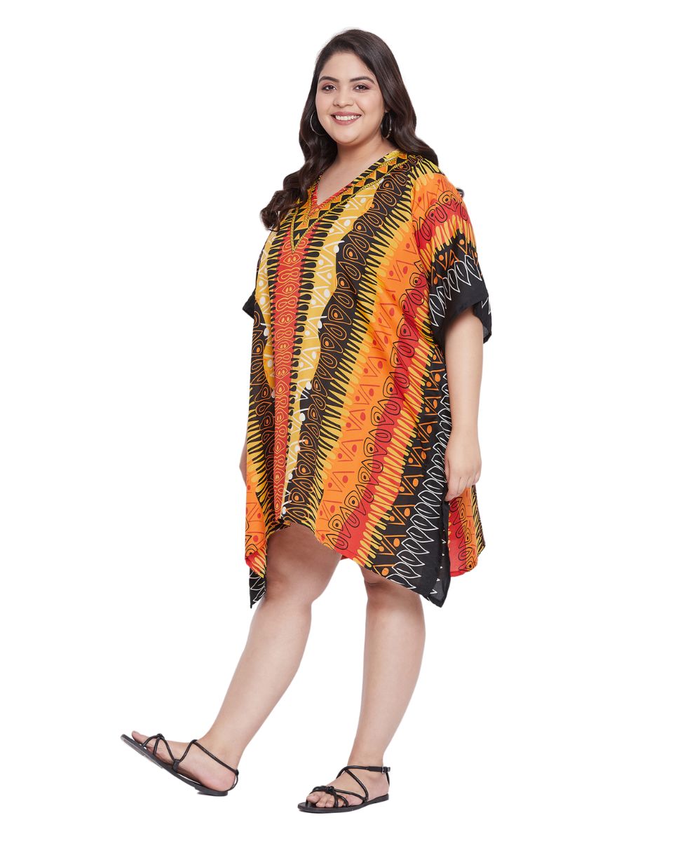 Top For Plus Size Women Tribal Printed Multicolor Polyester Tunic