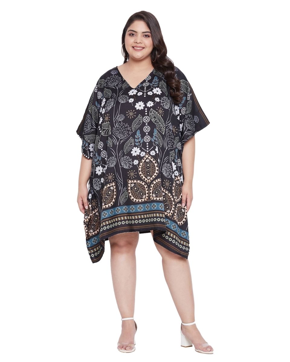 Floral Plus Size Printed Multicolor Polyester Tunic Top For Women
