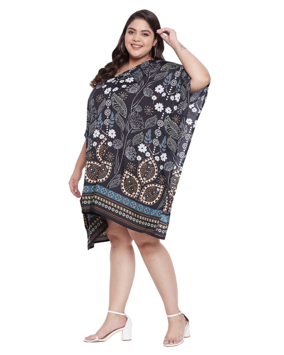Floral Plus Size Printed Multicolor Polyester Tunic Top For Women