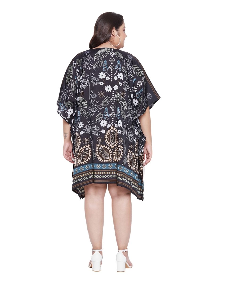 Floral Plus Size Printed Multicolor Polyester Tunic Top For Women