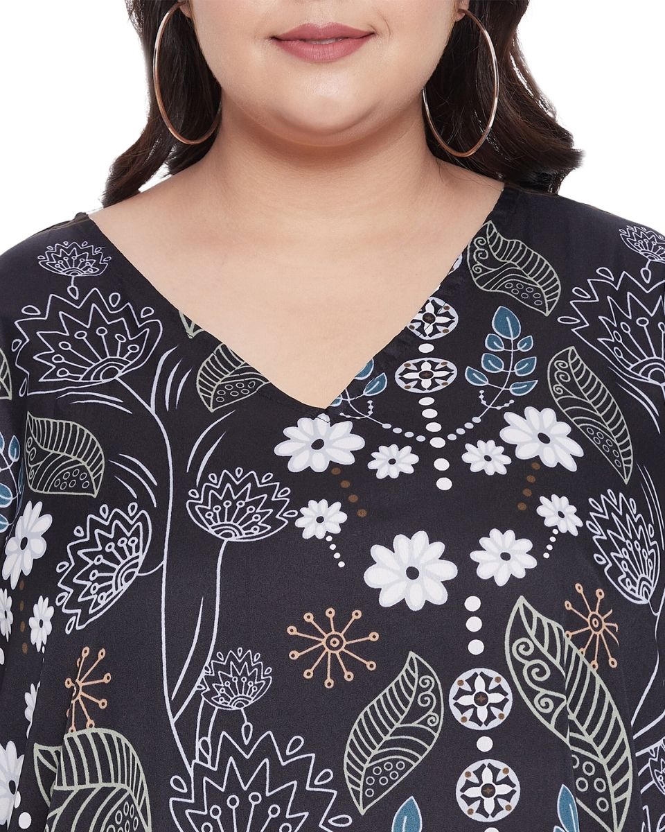 Floral Plus Size Printed Multicolor Polyester Tunic Top For Women