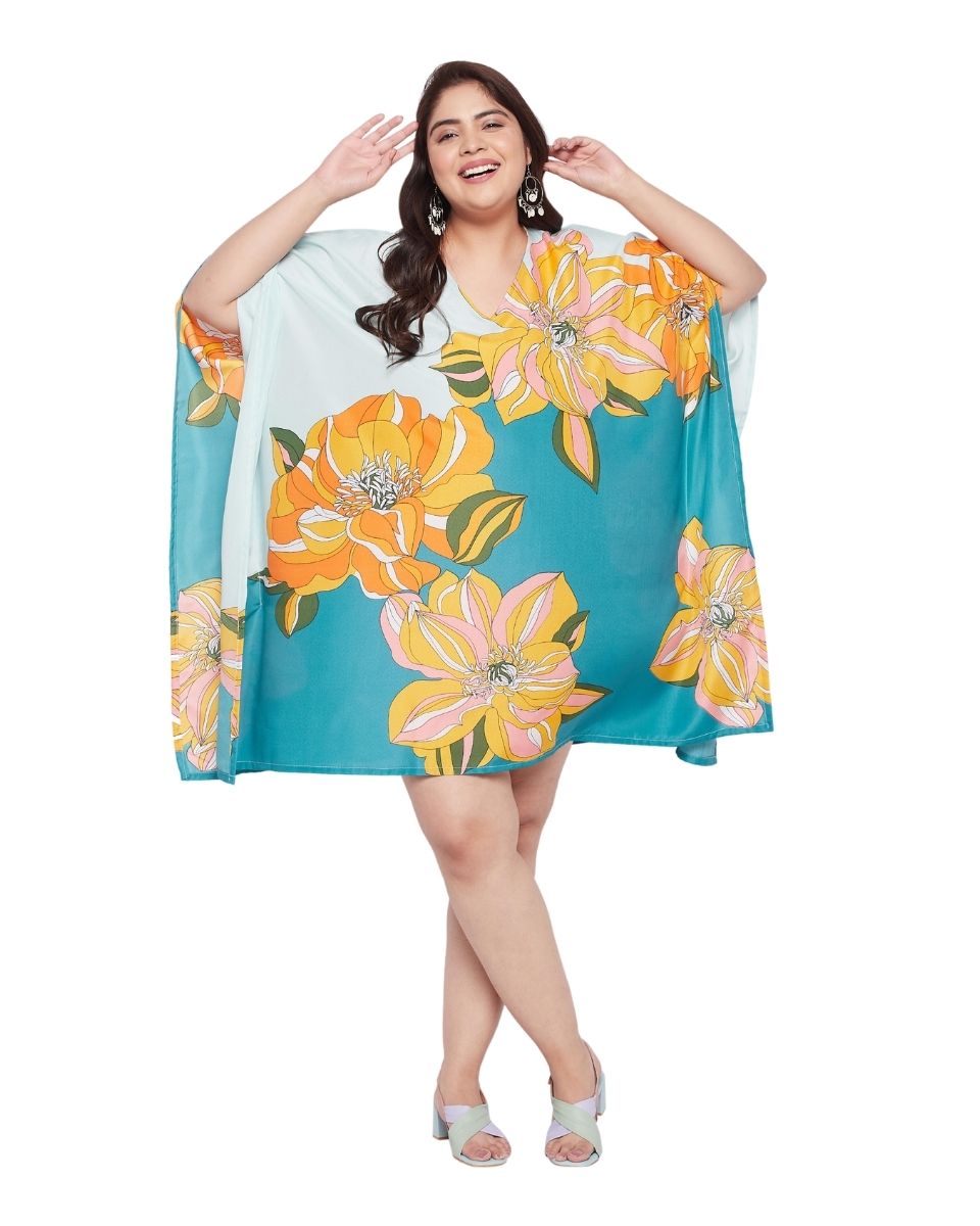 Floral Printed Multicolor Polyester Plus Size Tunic Top For Women