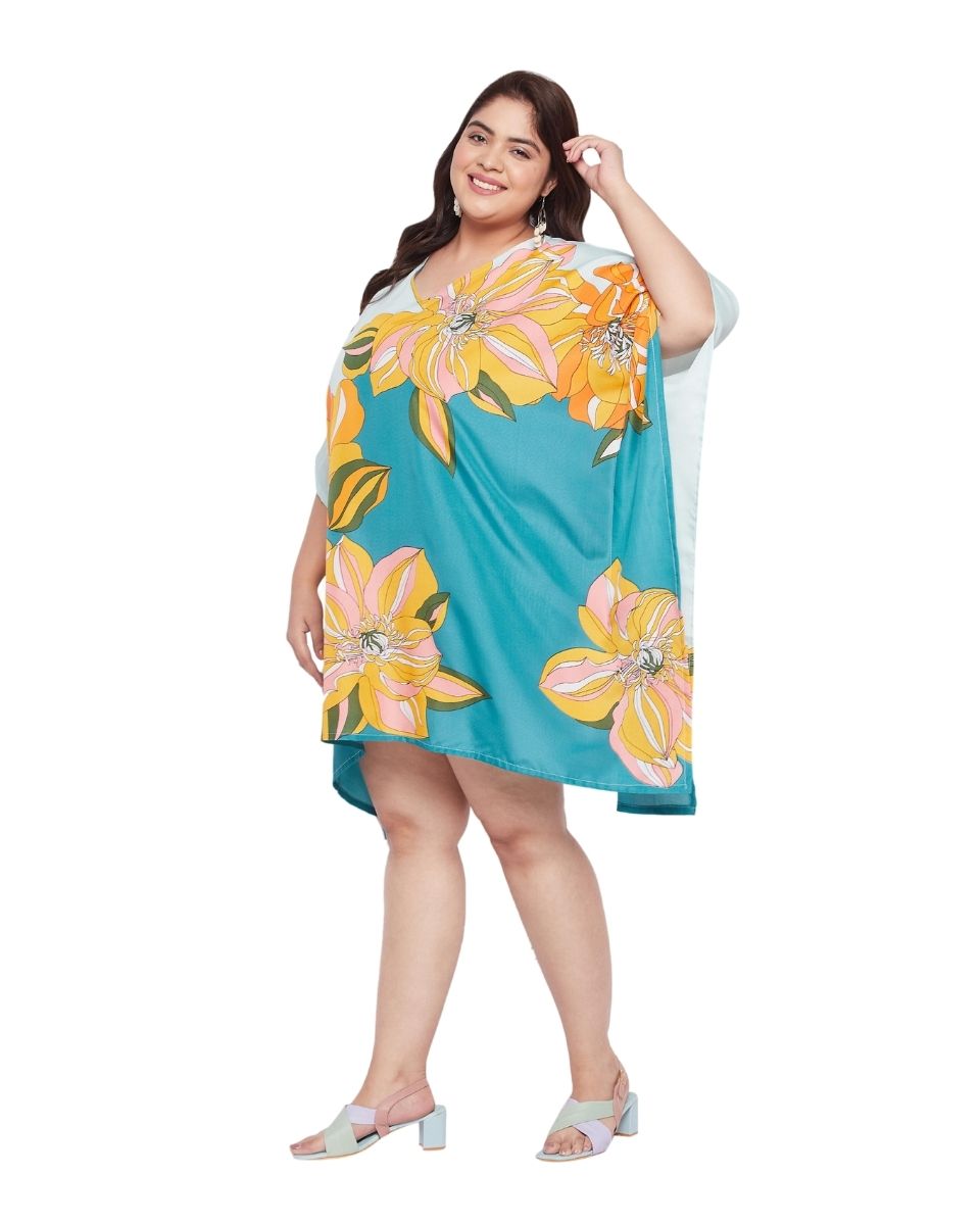 Floral Printed Multicolor Polyester Plus Size Tunic Top For Women