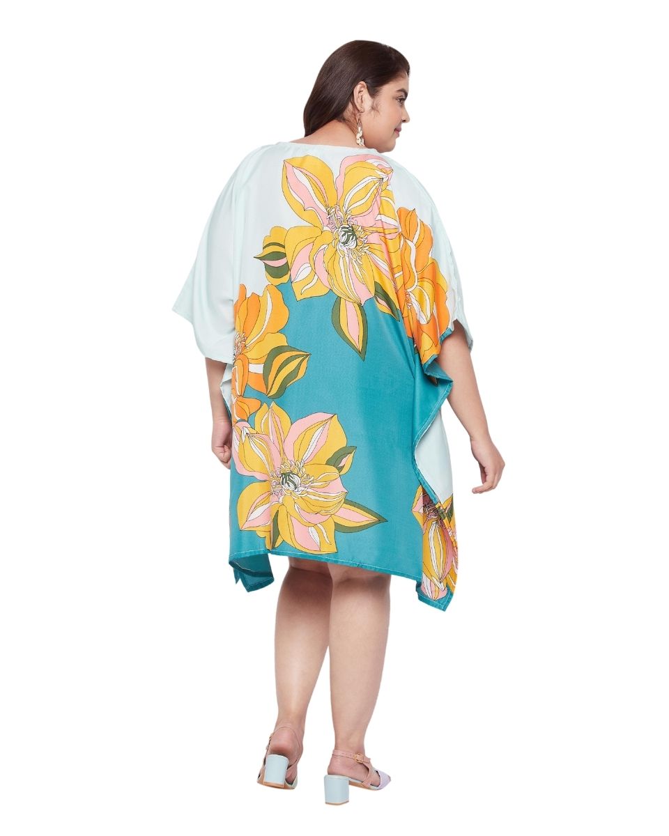 Floral Printed Multicolor Polyester Plus Size Tunic Top For Women