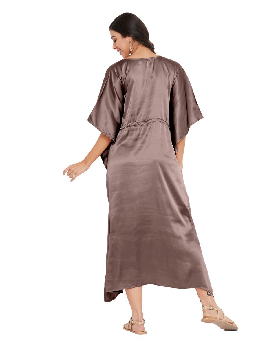 Woman in satin kimono attire