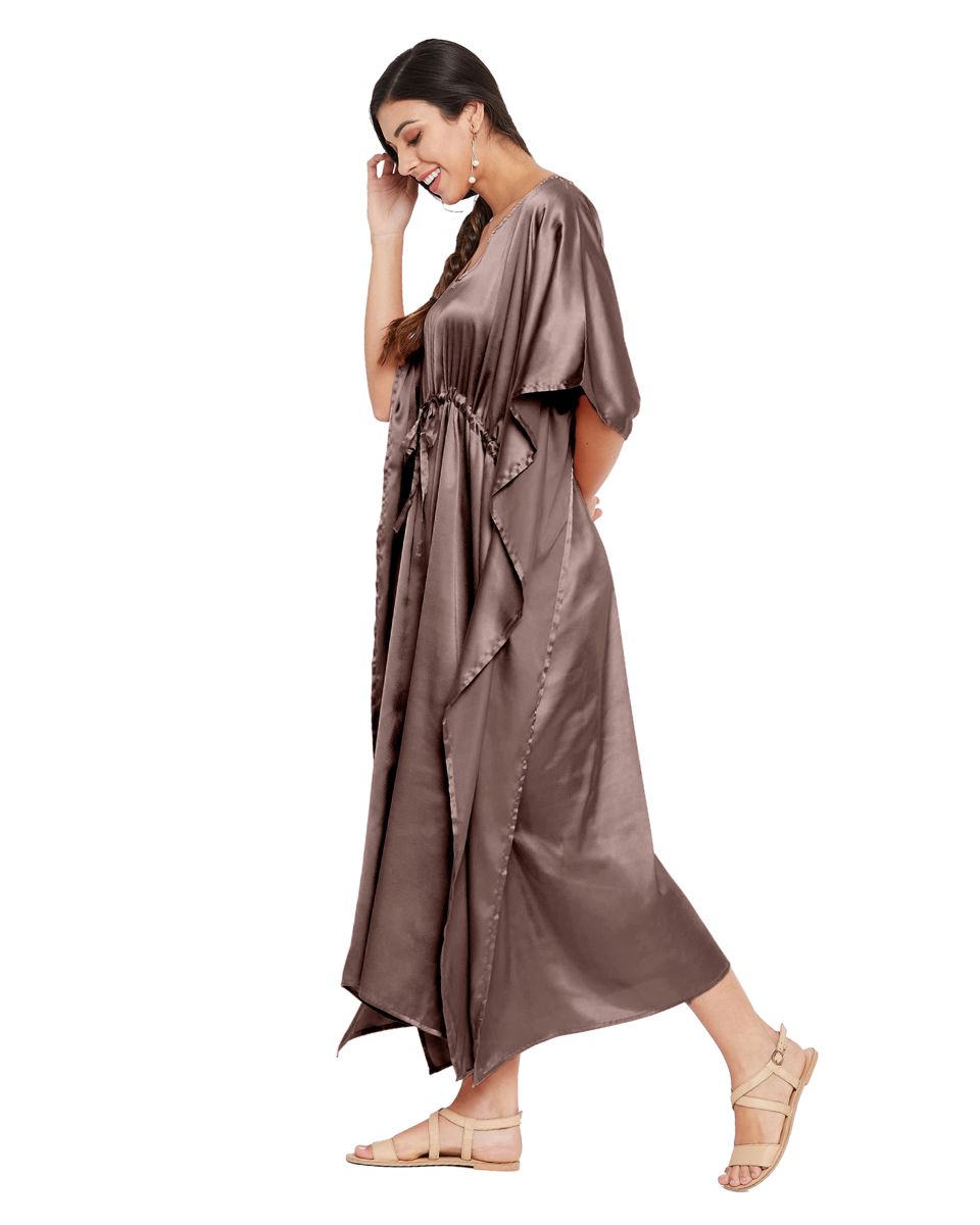 Satin kimono dress with solid pattern