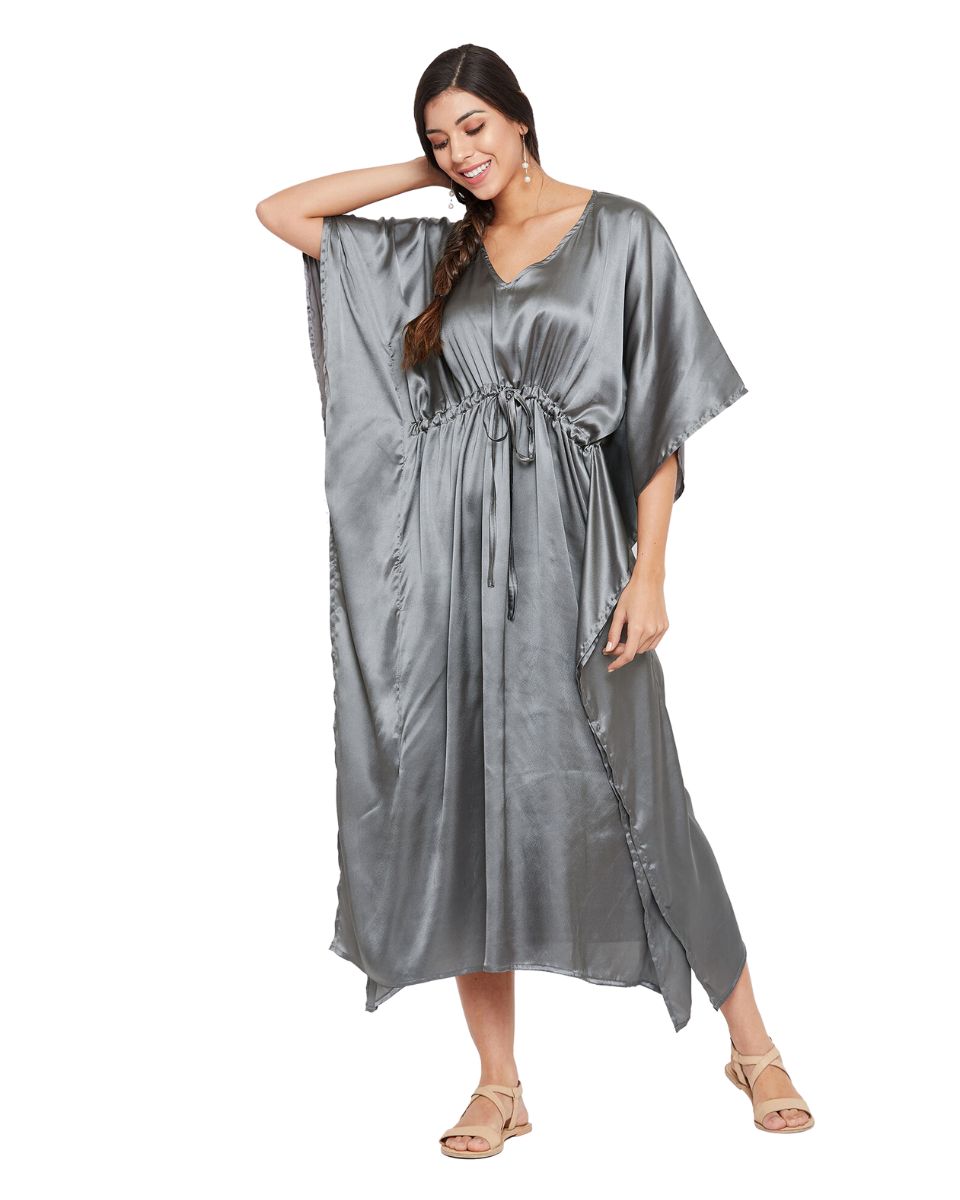 Solid Gray Plus Size Maxi Kaftan Dress
