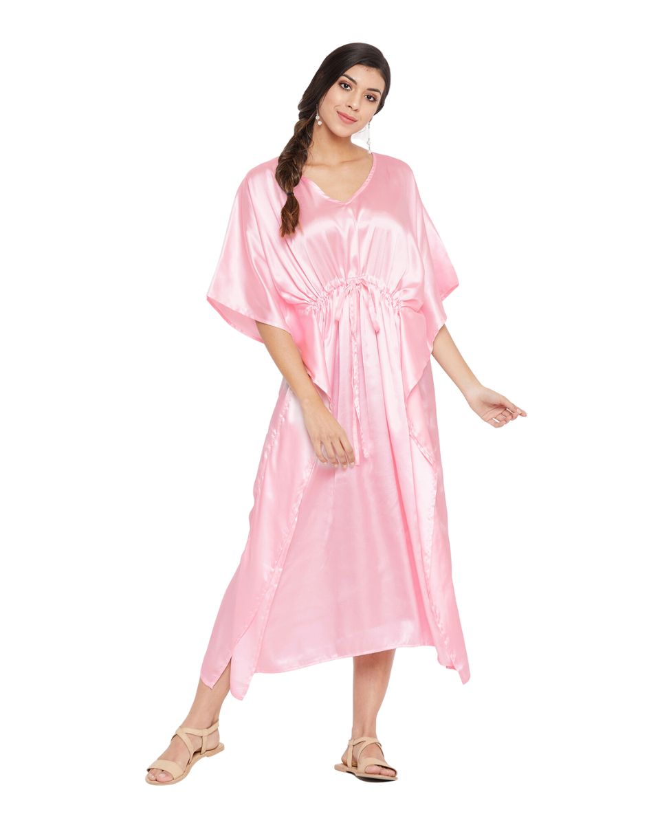 Pink satin kaftan for dress for woman