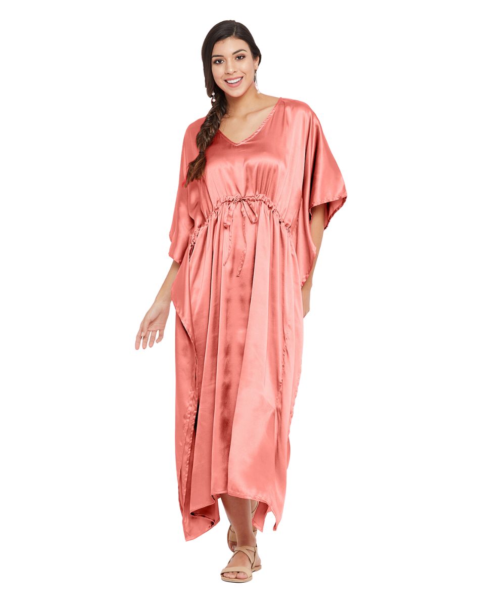 kimono sleeve satin kaftan dress