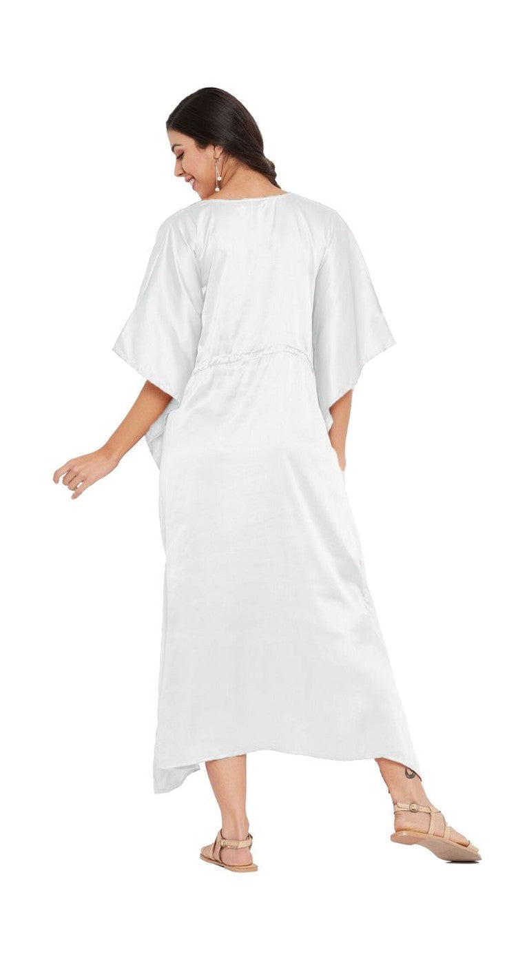 Dress Solid White Satin Kaftan Plus Size Dress For Women - Gypsie Blu (view 8)