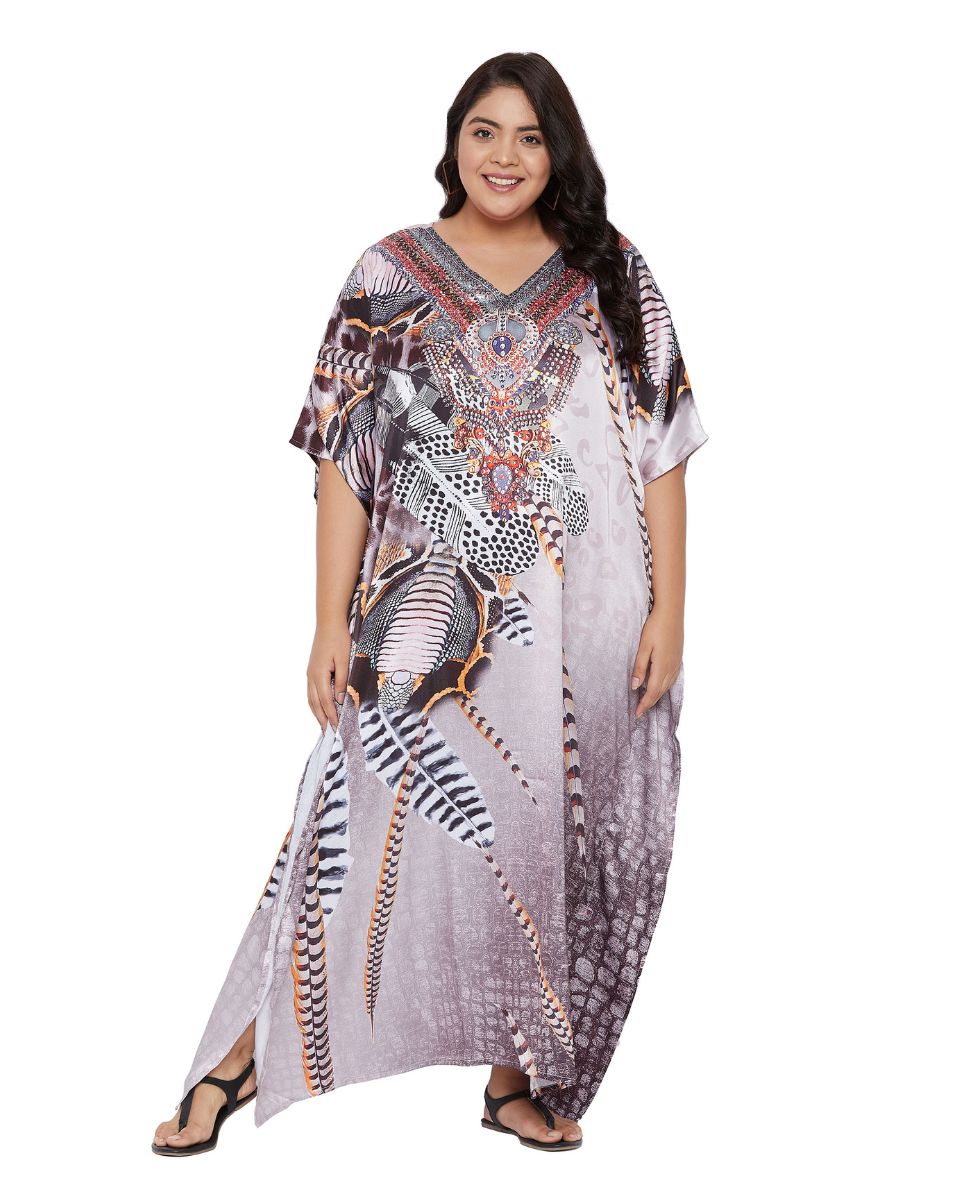Plus size satin printed kaftan