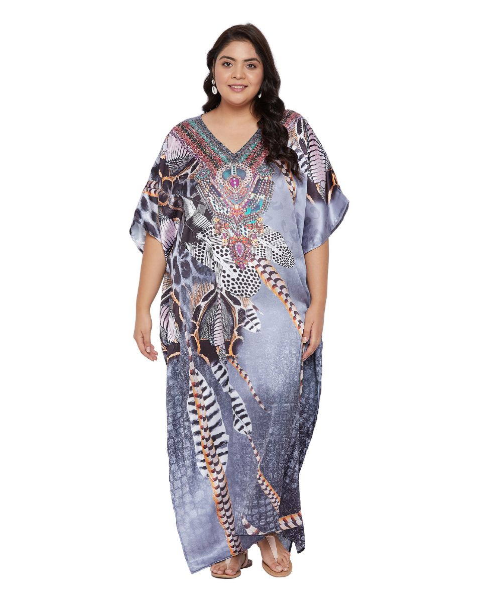 Plus Size Satin Printed Kaftan