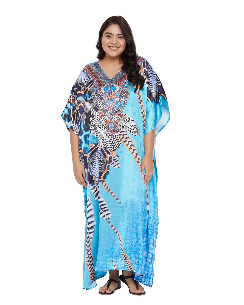 Satin Printed Kimono Sleeve Kaftan