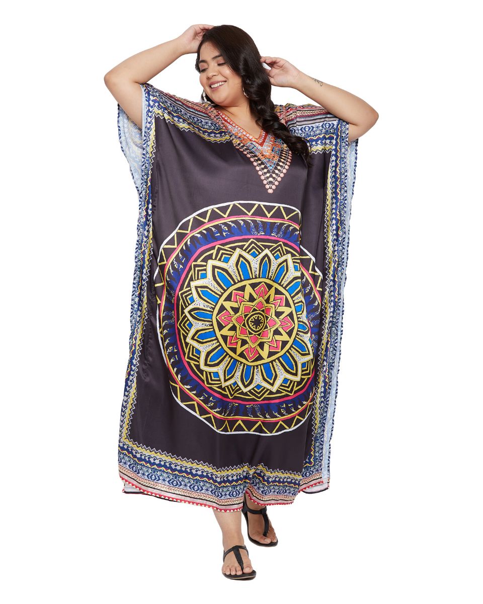 Mandala Pattern Kimono Sleeve Plus Size Maxi Kaftan