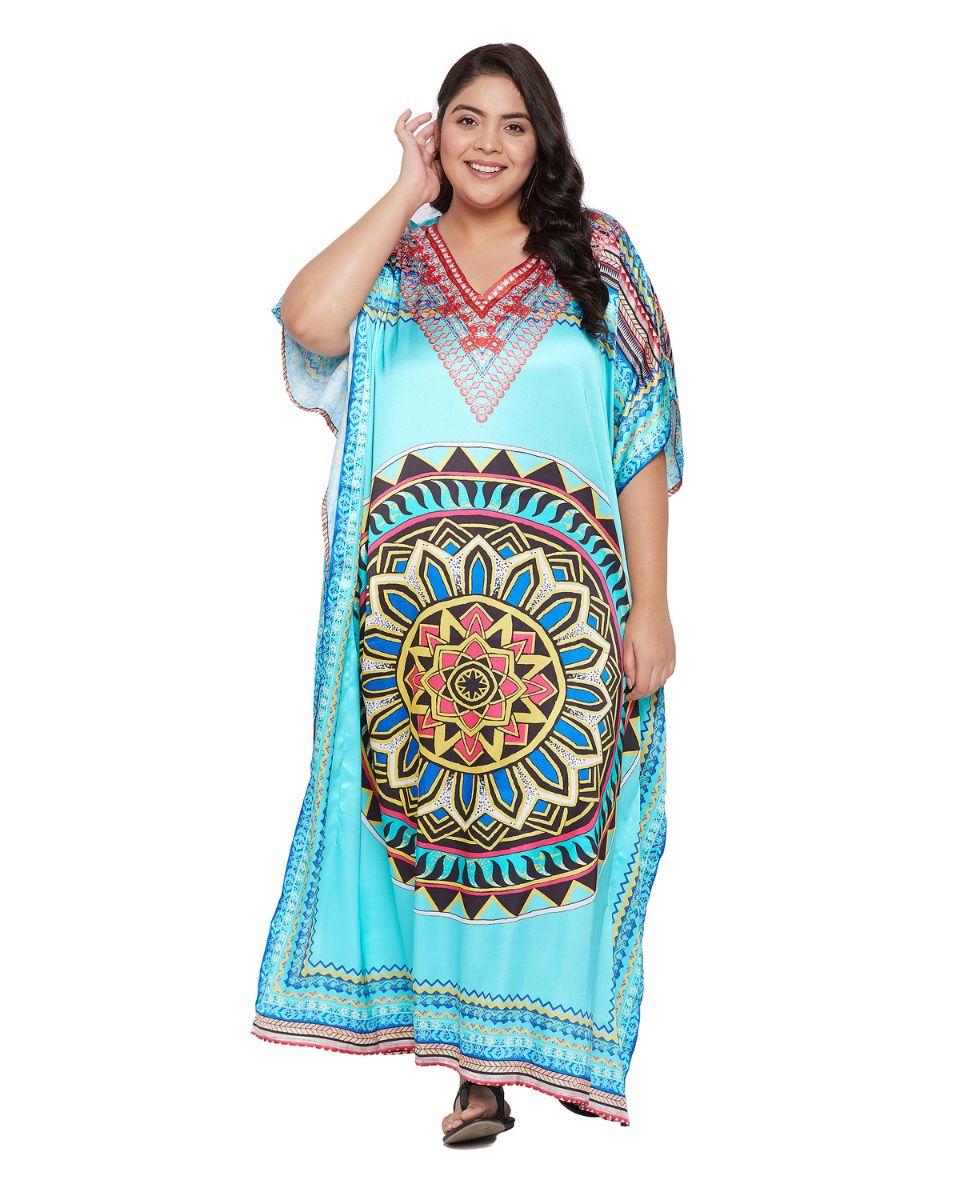 Mandala Pattern Kimono Sleeve Plus Size Maxi Kaftan