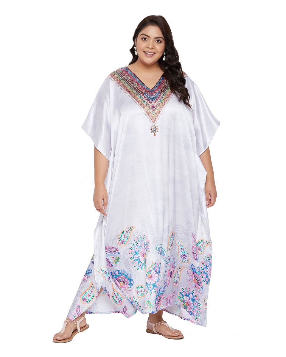 Plus Size Floral Satin Kaftan