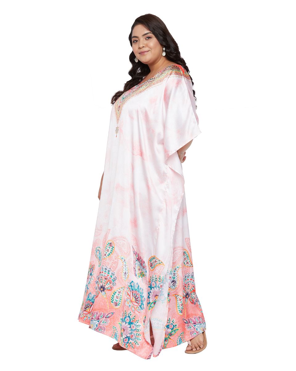 Floral Pattern Satin Kaftan