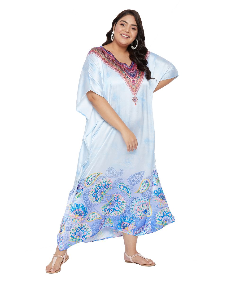 Floral printed satin kaftan dress