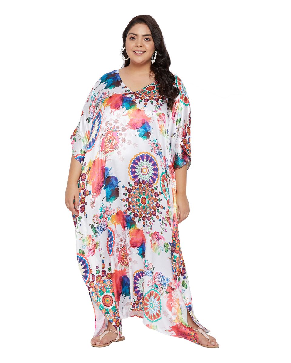 Floral Pattern Kimono Sleeve Long Maxi Kaftan