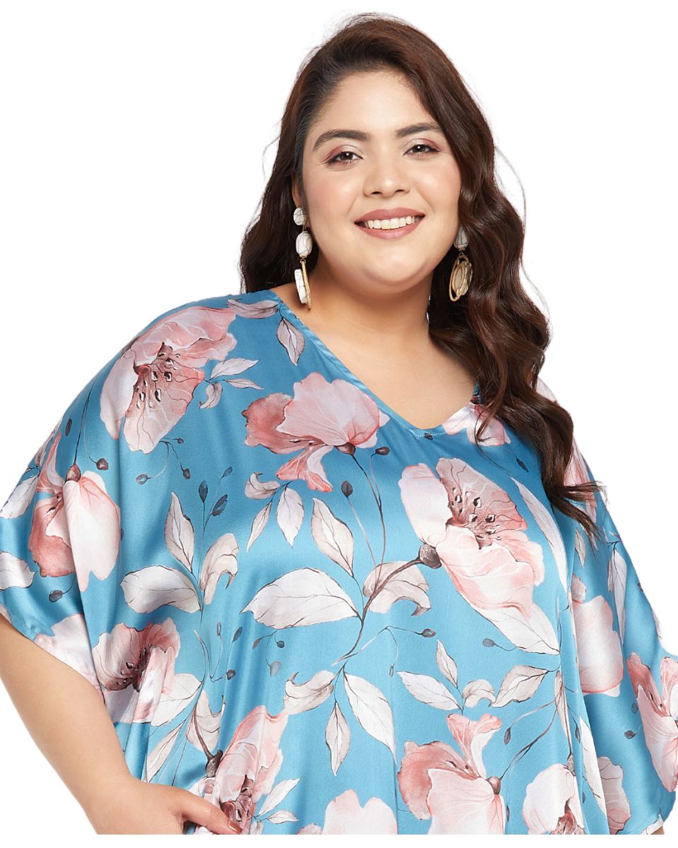 Satin Kaftan Dress with floral print