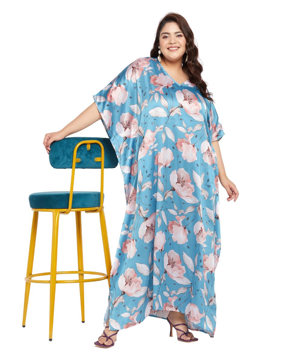 Satin Kaftan Dress with flowers