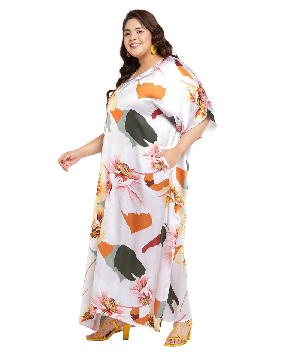 Trendy Floral Blanc de Blanc Kaftan