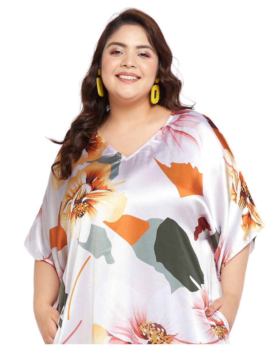 Satin Kaftan with Floral Design