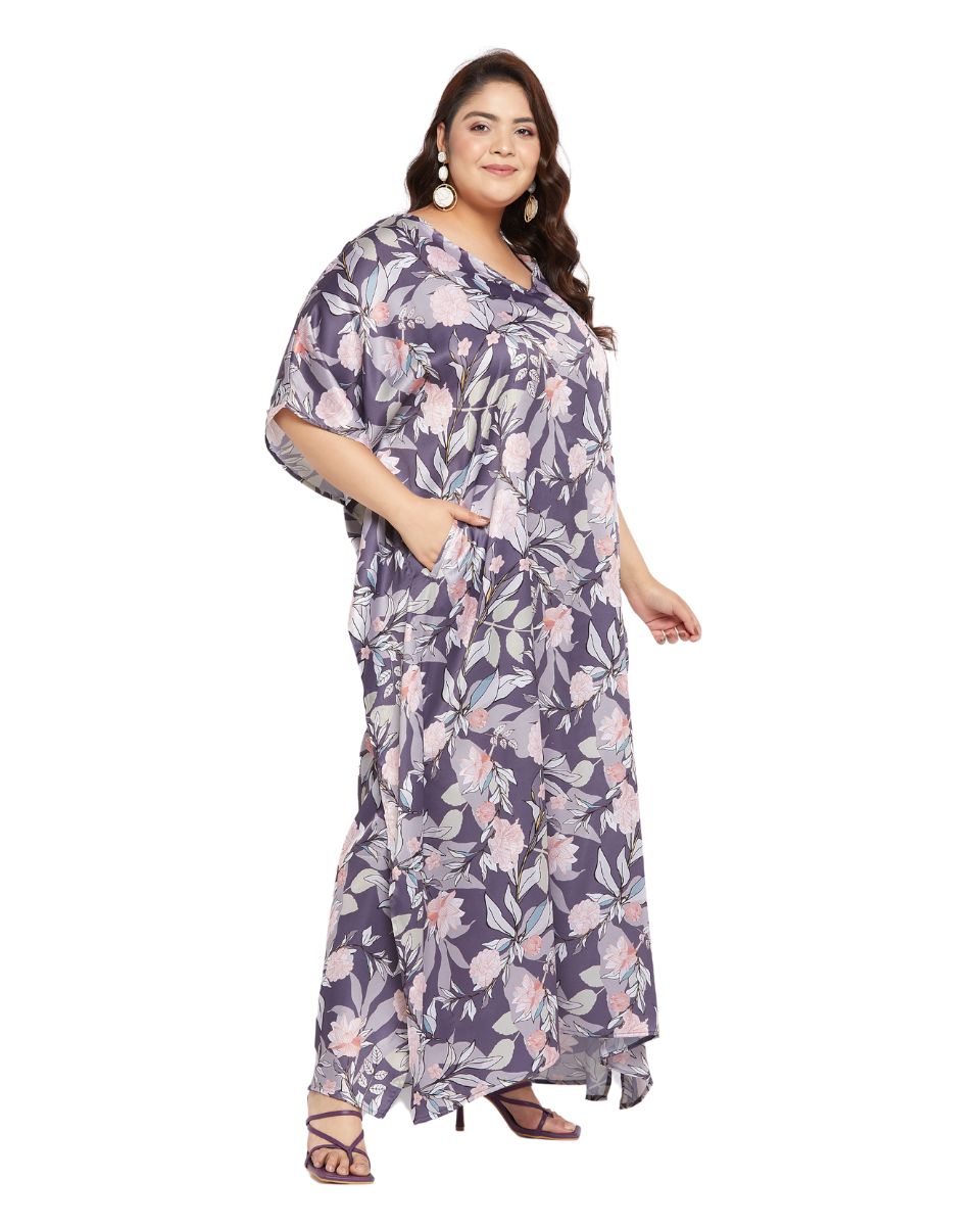 floral printed satin kaftan dress
