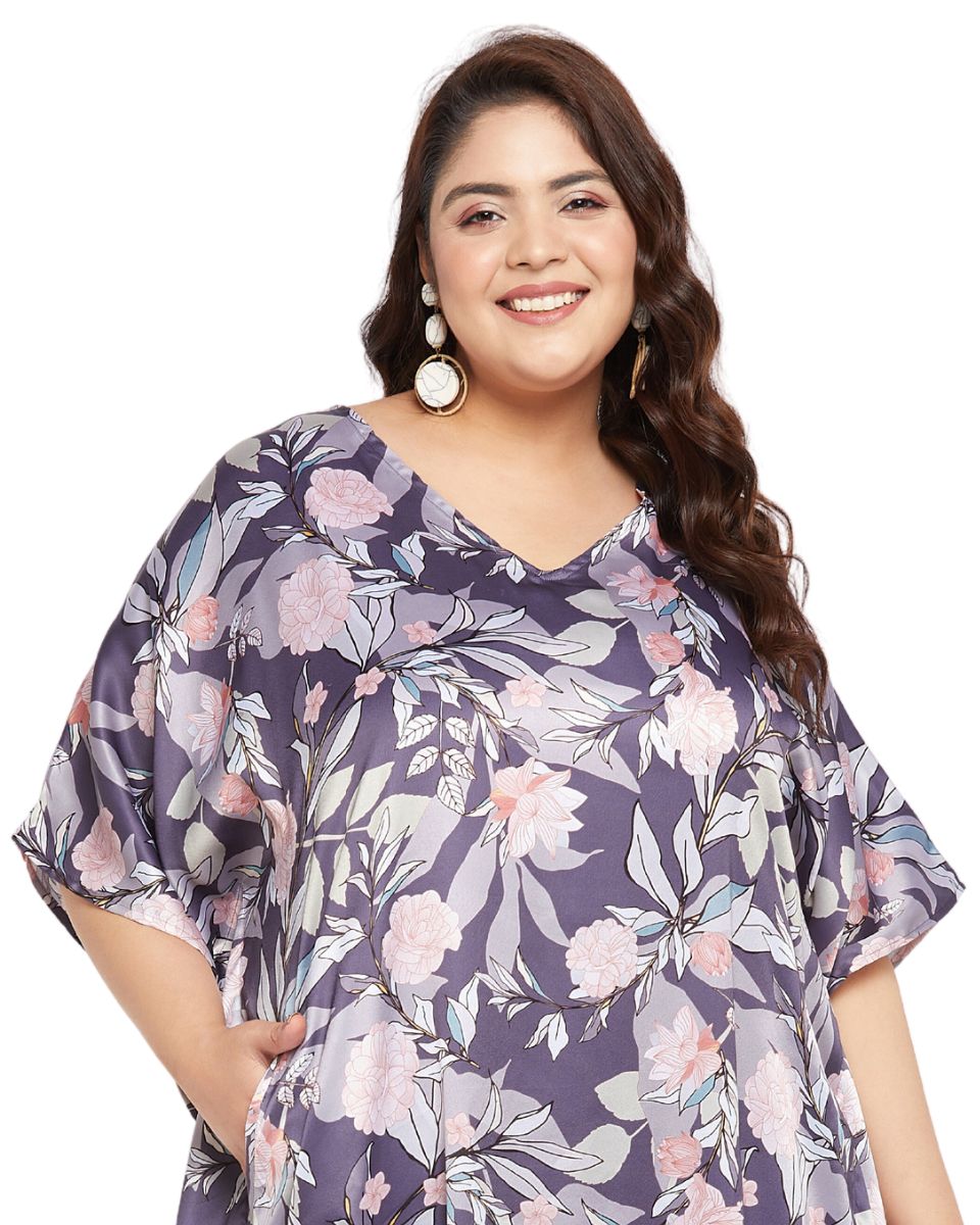 floral printed satin dress for women