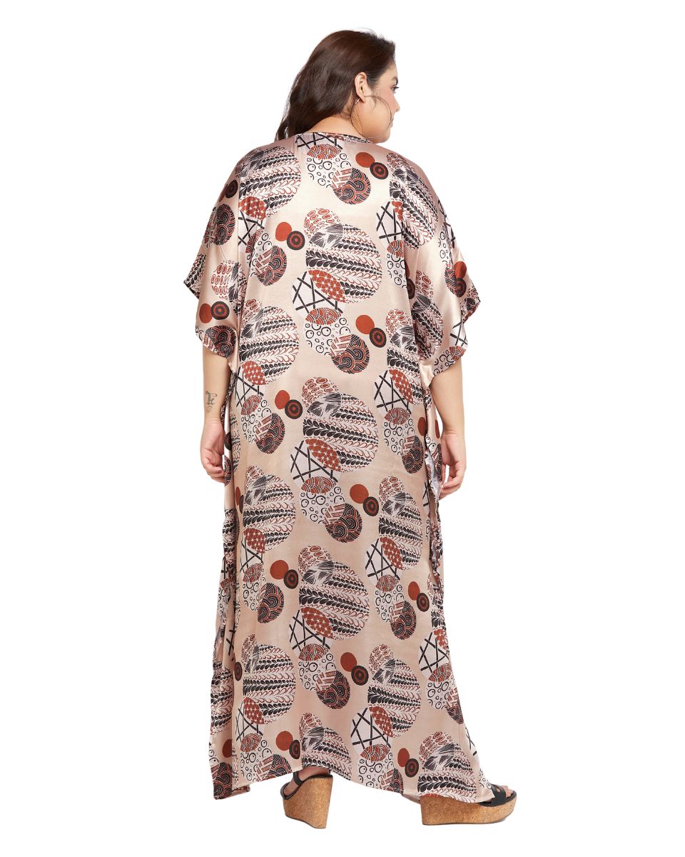 Beige Satin Kaftan Long Dress