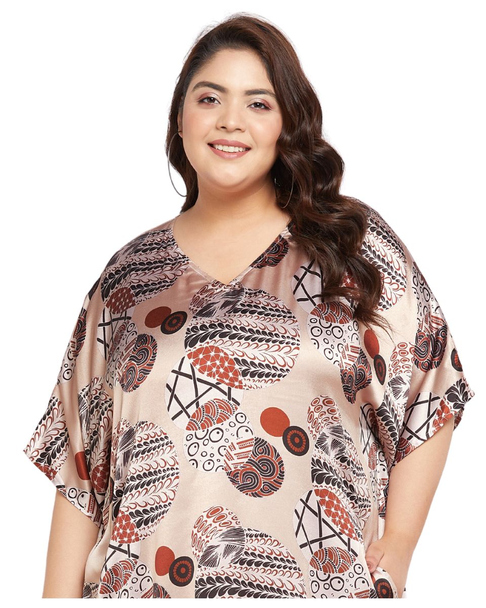 Satin Kaftan Long Dress with floral print