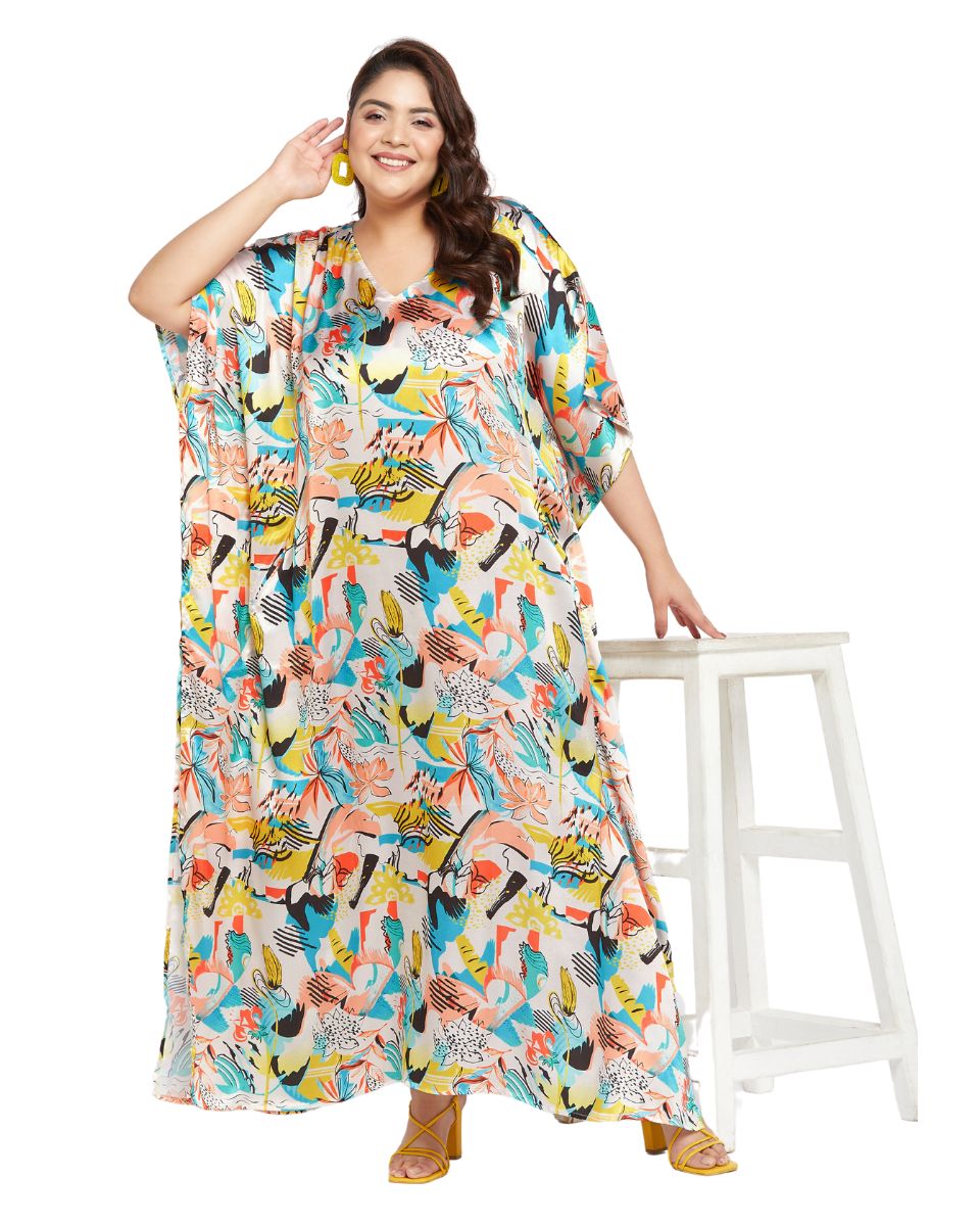 Women's Floral Satin Kaftan Dress