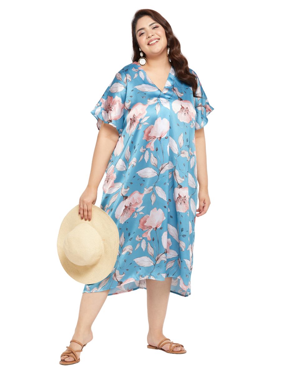 Pastel Blue Satin Kaftan Long Dress for women