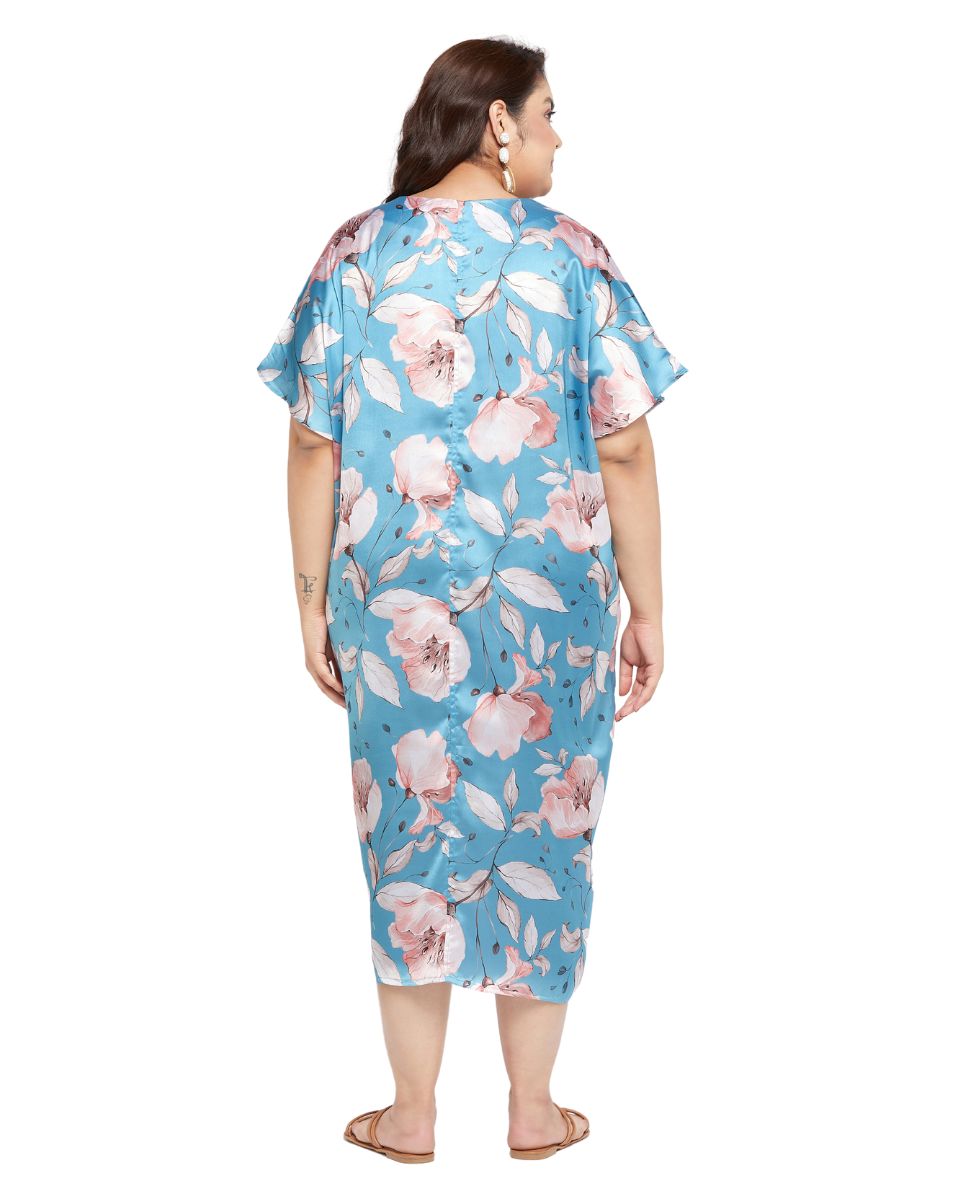 Stylish Satin Kaftan Long Dress with flowers