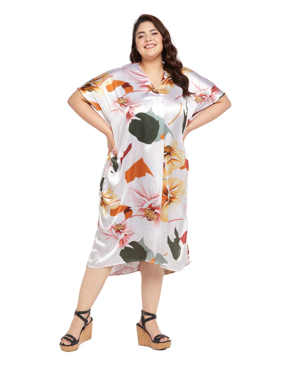 Floral Blanc de Blanc Satin Kaftan