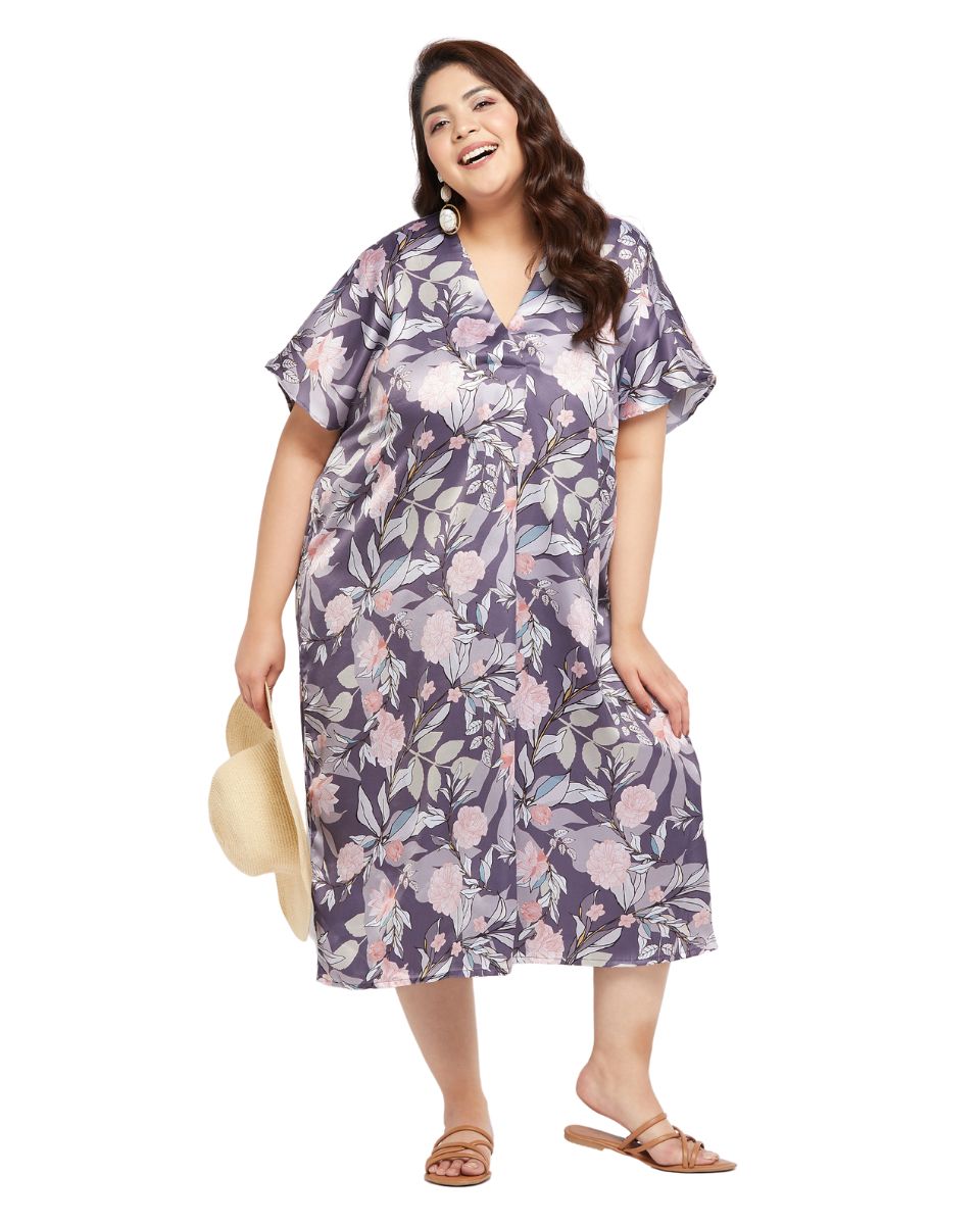 Light Purple Satin Kaftan Dress for women