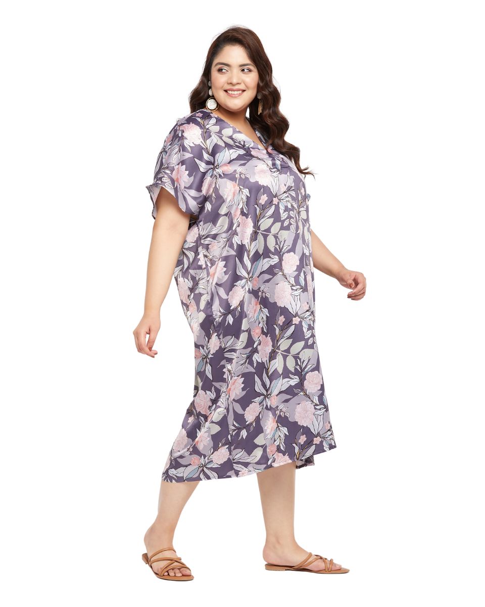 Floral Satin Kaftan Dress
