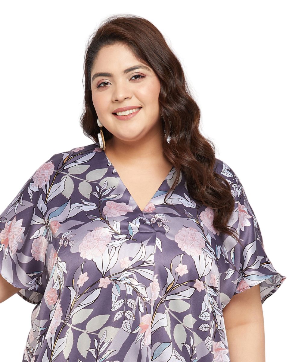 Satin Kaftan Dress with floral print