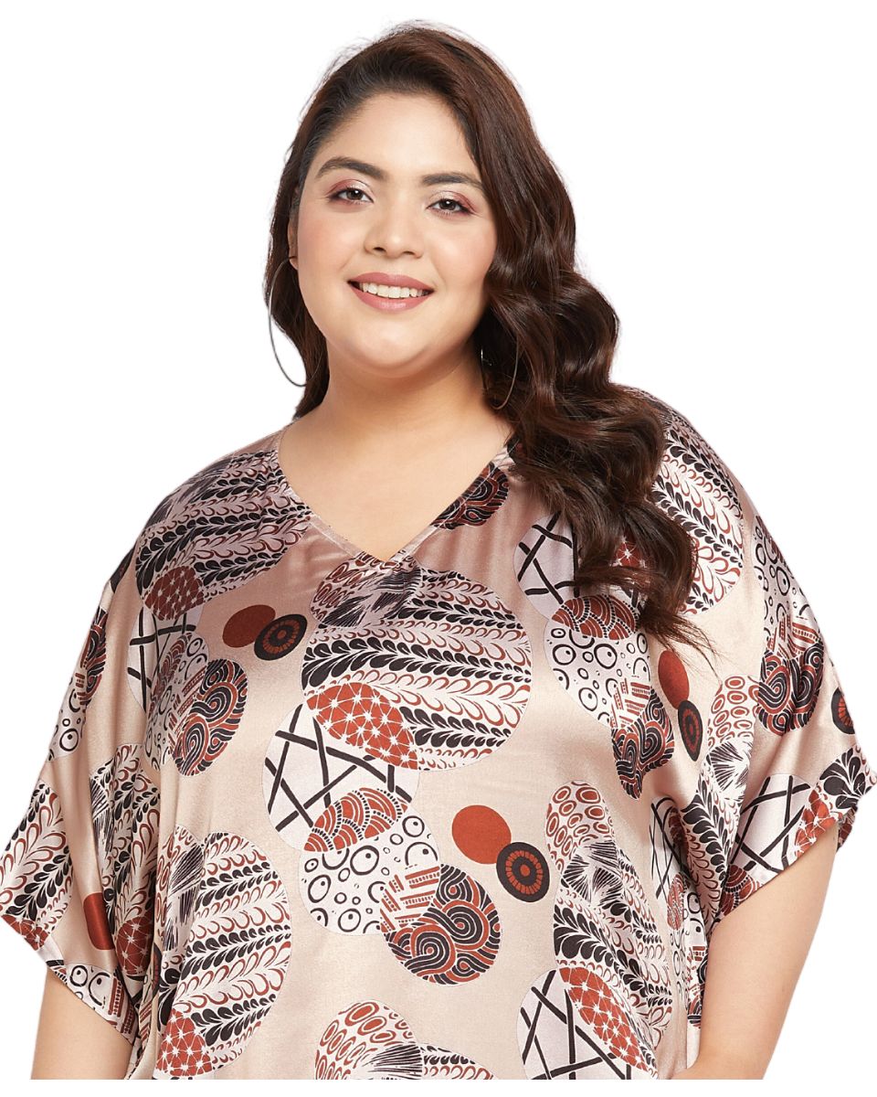 Satin Kaftan Long Dress with floral print