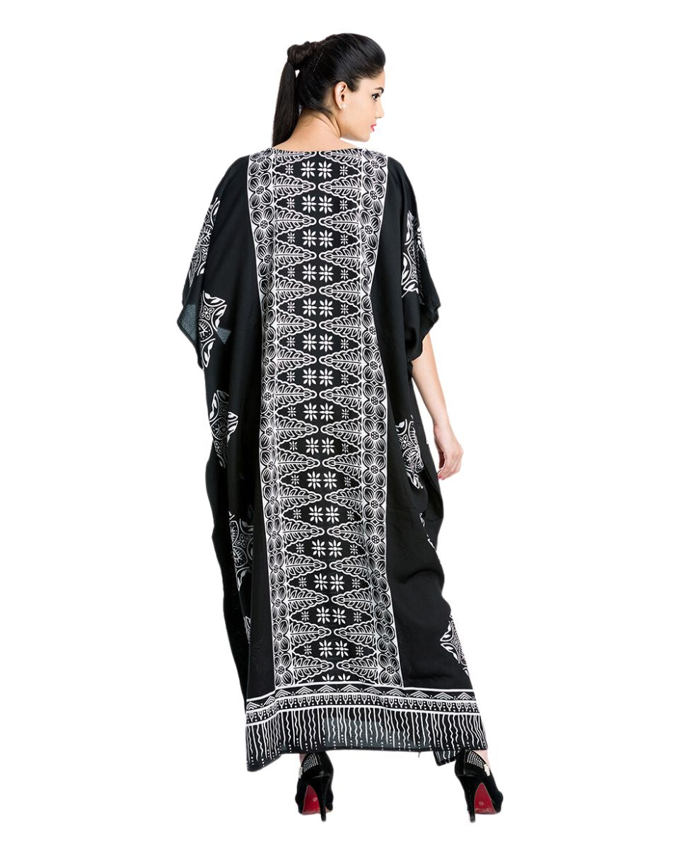 Floral Printed Black Polyester Kaftan Plus Size Dress For Women