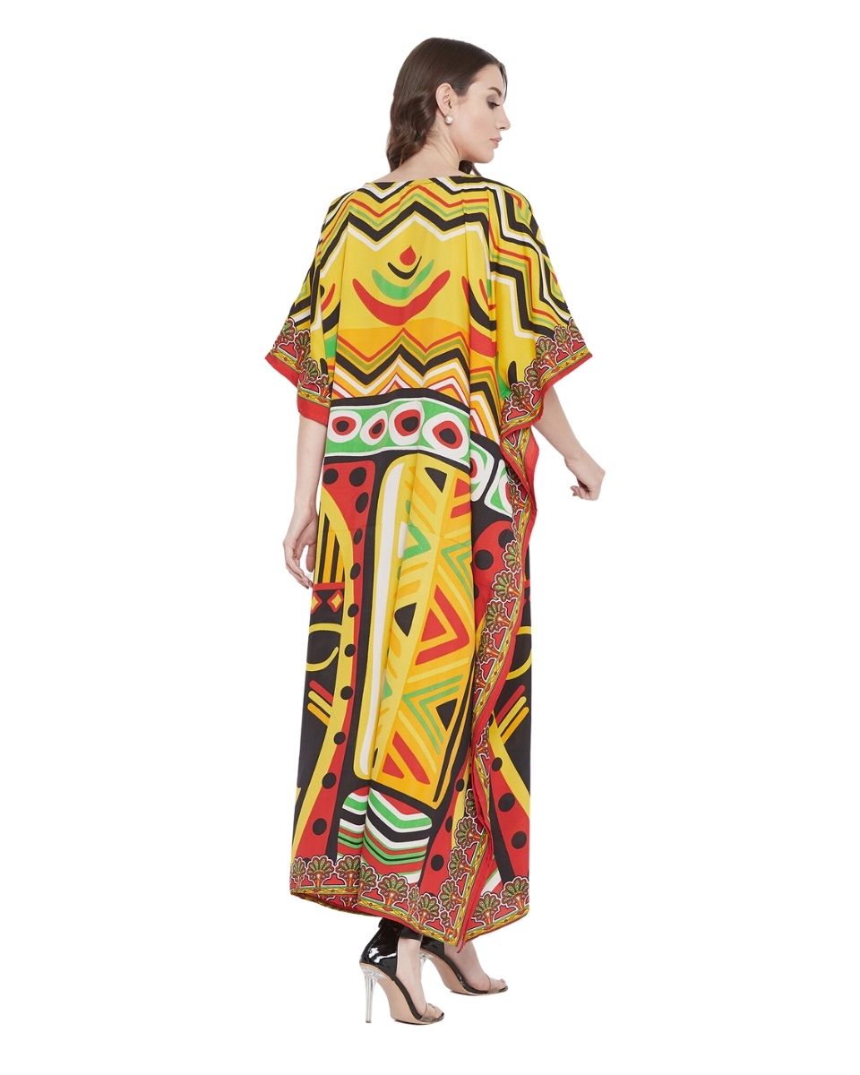 Kaftan Dress For Plus Size Women Tribal Printed Multicolor Polyester