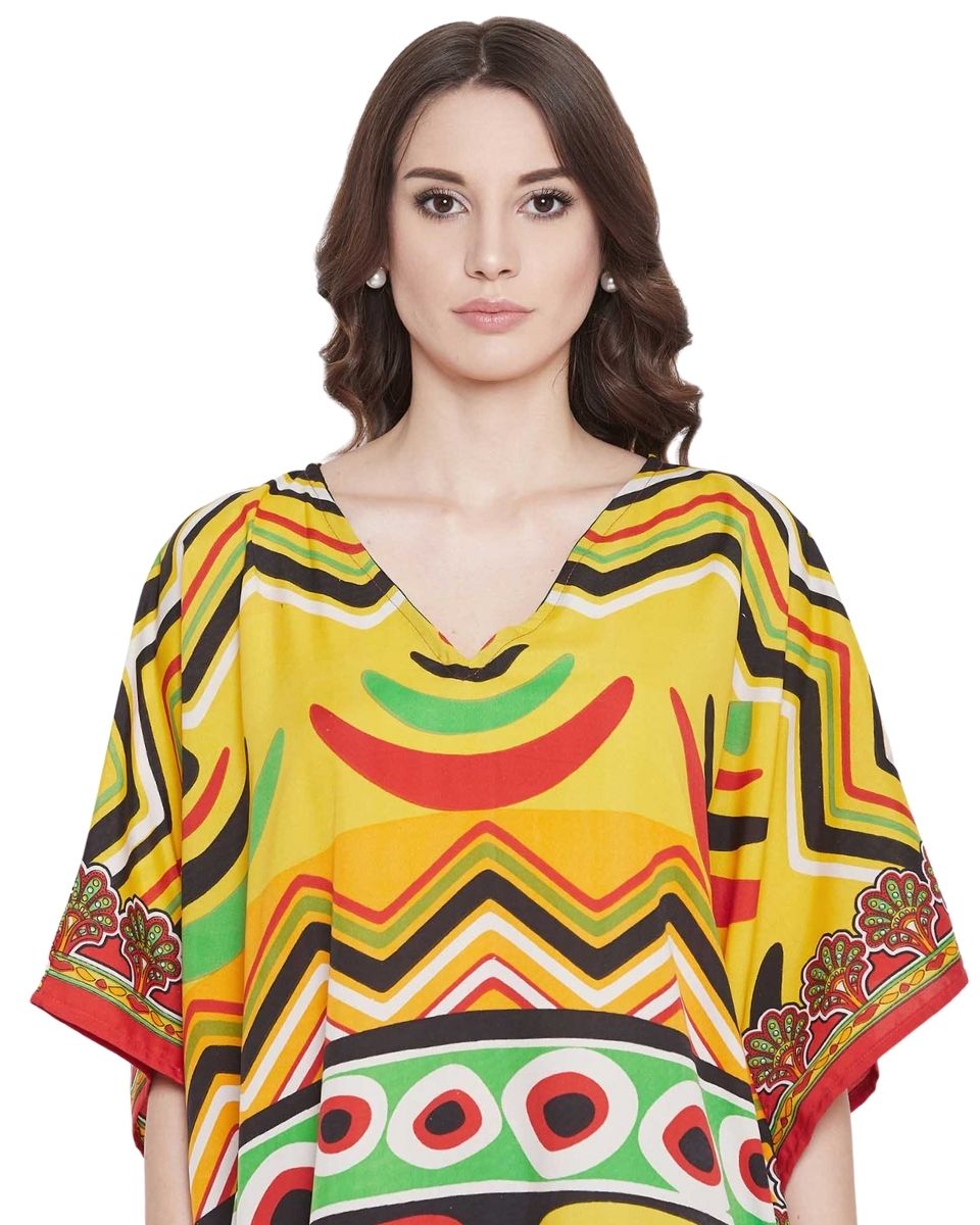 Kaftan Dress For Plus Size Women Tribal Printed Multicolor Polyester
