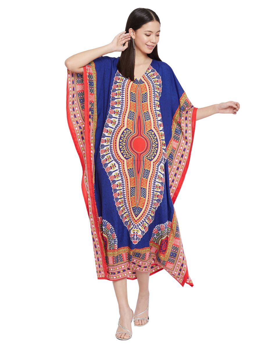 Polyester Kaftan For Plus Size Women Tribal Printed Multicolor