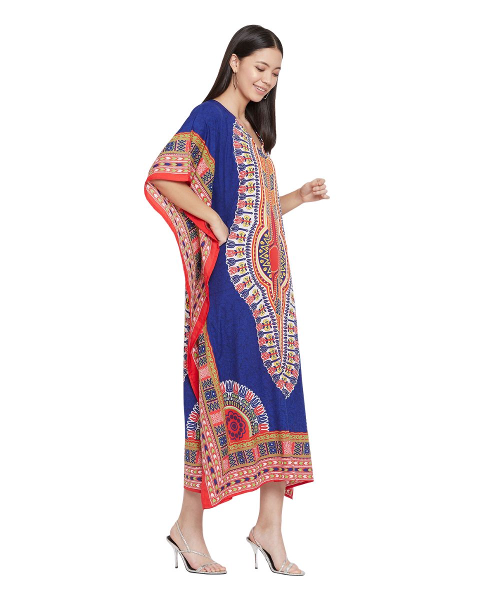 Polyester Kaftan For Plus Size Women Tribal Printed Multicolor