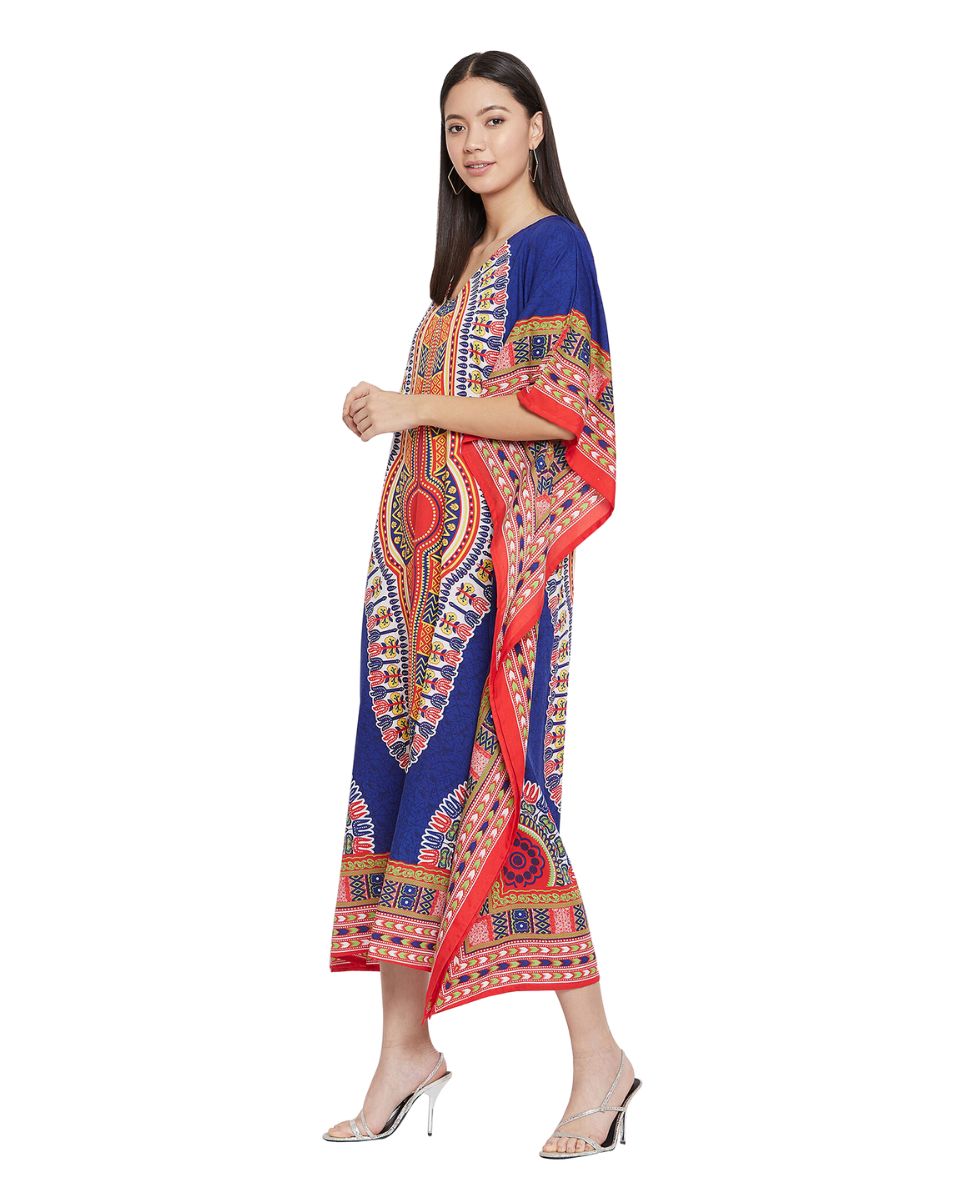 Polyester Kaftan For Plus Size Women Tribal Printed Multicolor