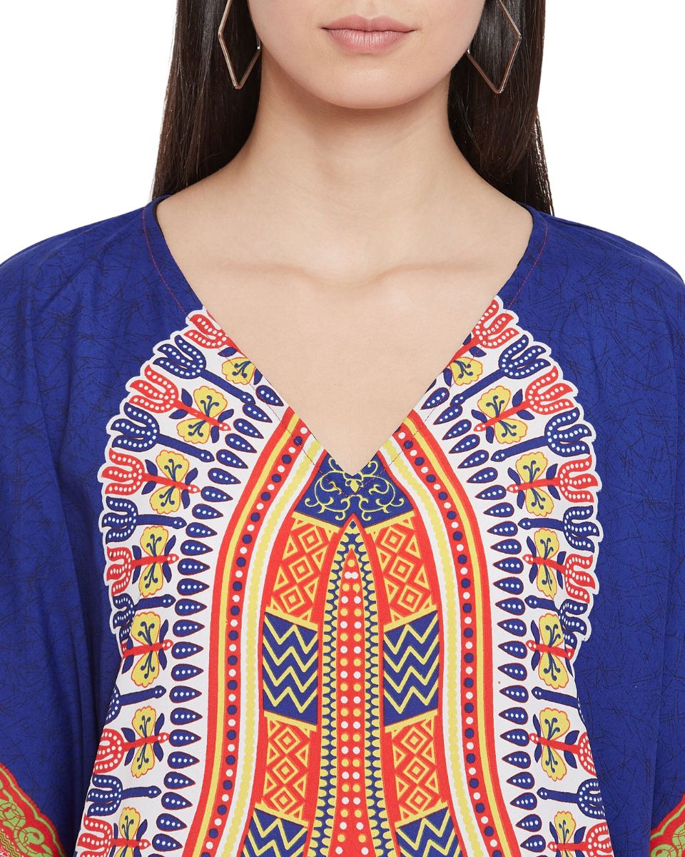 Polyester Kaftan For Plus Size Women Tribal Printed Multicolor